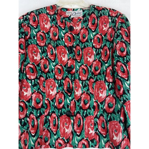 Vintage 80s Outlines Deborah Kuchme 100%Silk Rose Jacket Made in Hong Kong (515) - Picture 3 of 16